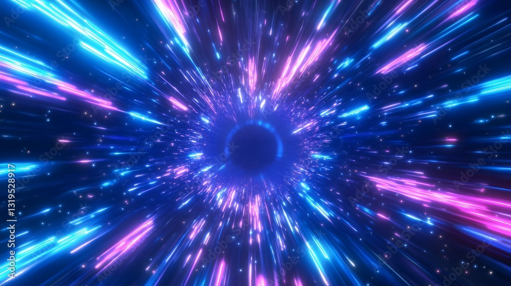 Fototapeta premium A vibrant cosmic tunnel with neon lights speeding through space