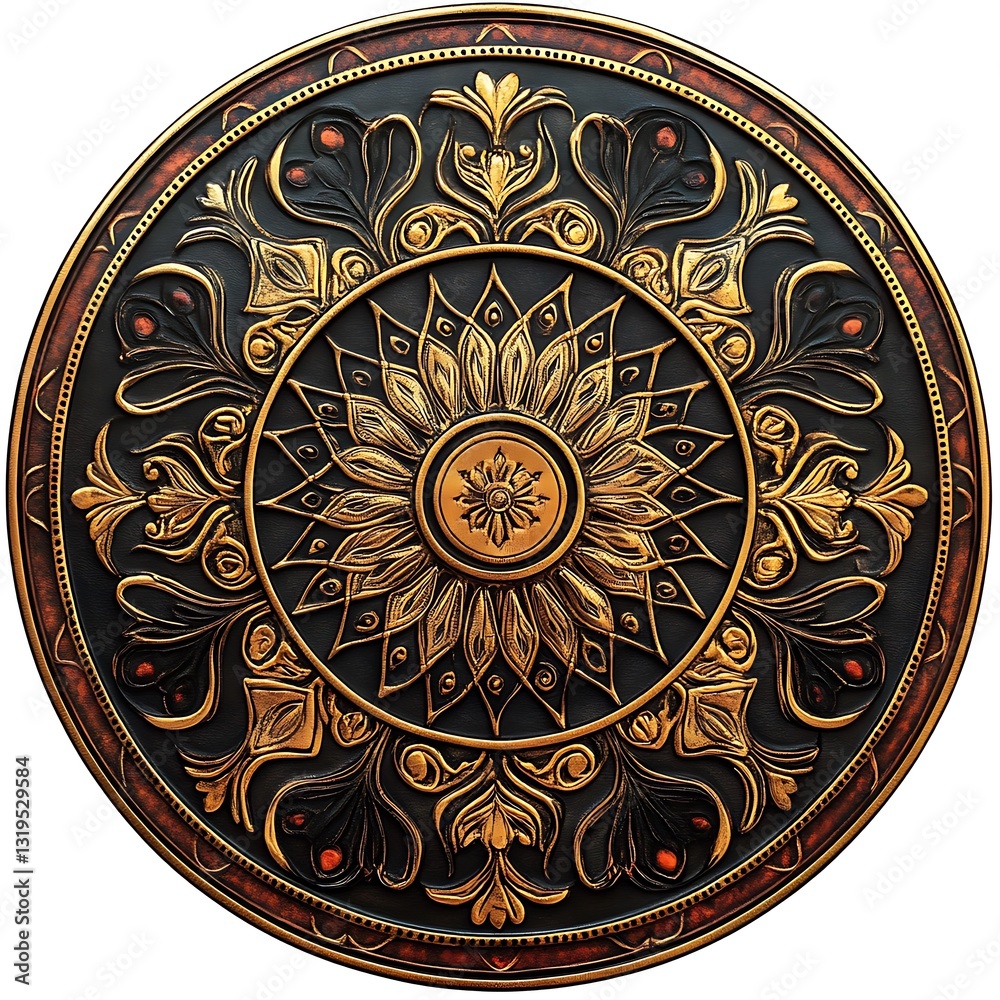 Naklejka premium Stunning circle mandala with perfect symmetry and vibrant artistic detail high resolution wallpaper