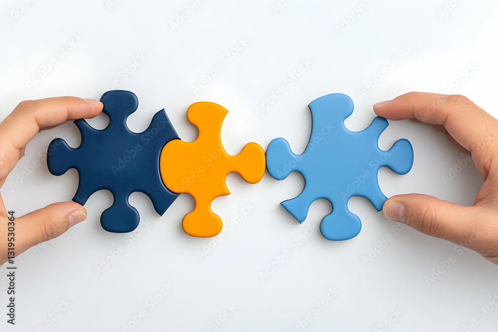 Fototapeta premium Hands fitting puzzle pieces together