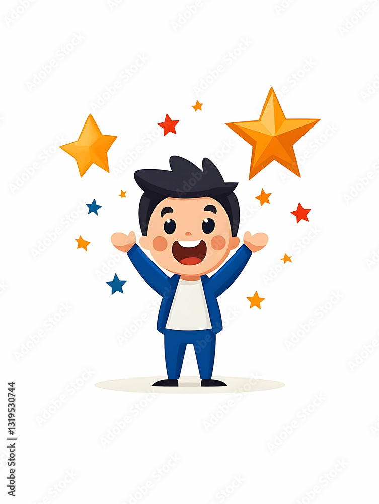 Happy child surrounded by stars, celebrating success Happy child surrounded by stars, celebrating success