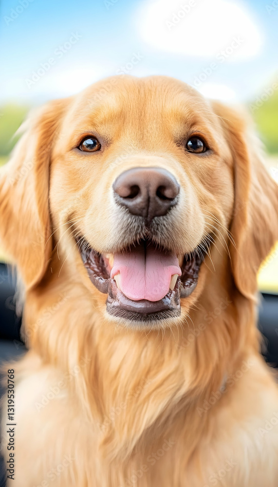 Obraz premium Happy golden retriever in a car