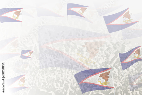 Celebratory Crowd with American Samoa Flags Background