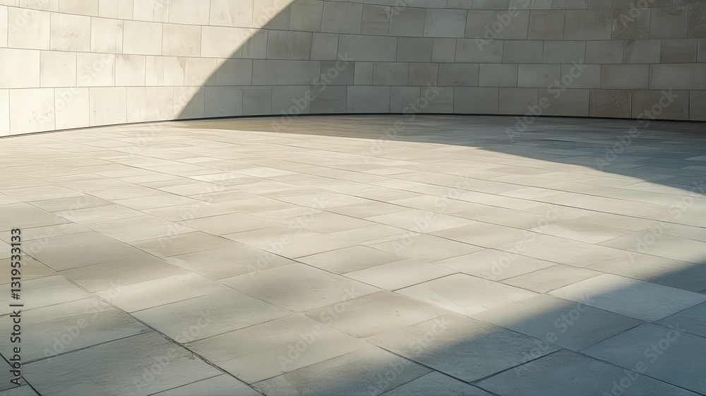 Fototapeta premium Light Beige and Off White Square Tiles Floor and Wall with Shadow and Light