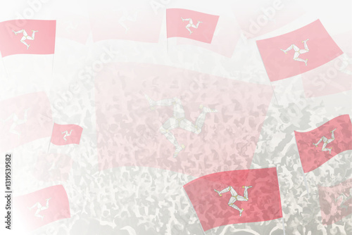 Celebratory Crowd with Isle of Man Flags Background