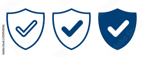 Shield with check mark icon, security approval check icon, digital protection and security data sign