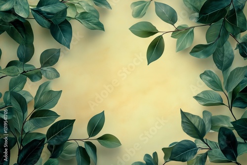 Green Foliage Decoration With Seasonal Berries and Subtle Background Highligh...