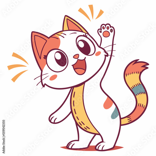 Whimsical Cat: A cheerful illustration of a cute cat waving hello, its playful energy and vibrant colors sure to bring a smile.