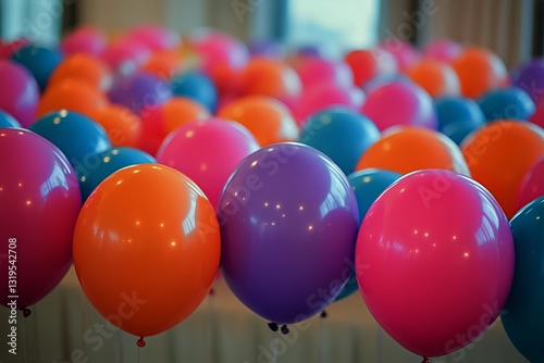 Colorful Balloons Decorate a Festive Gathering in a Lively Outdoor Setting Du...