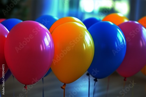 Colorful Balloons Decorate a Festive Gathering in a Lively Outdoor Setting Du...