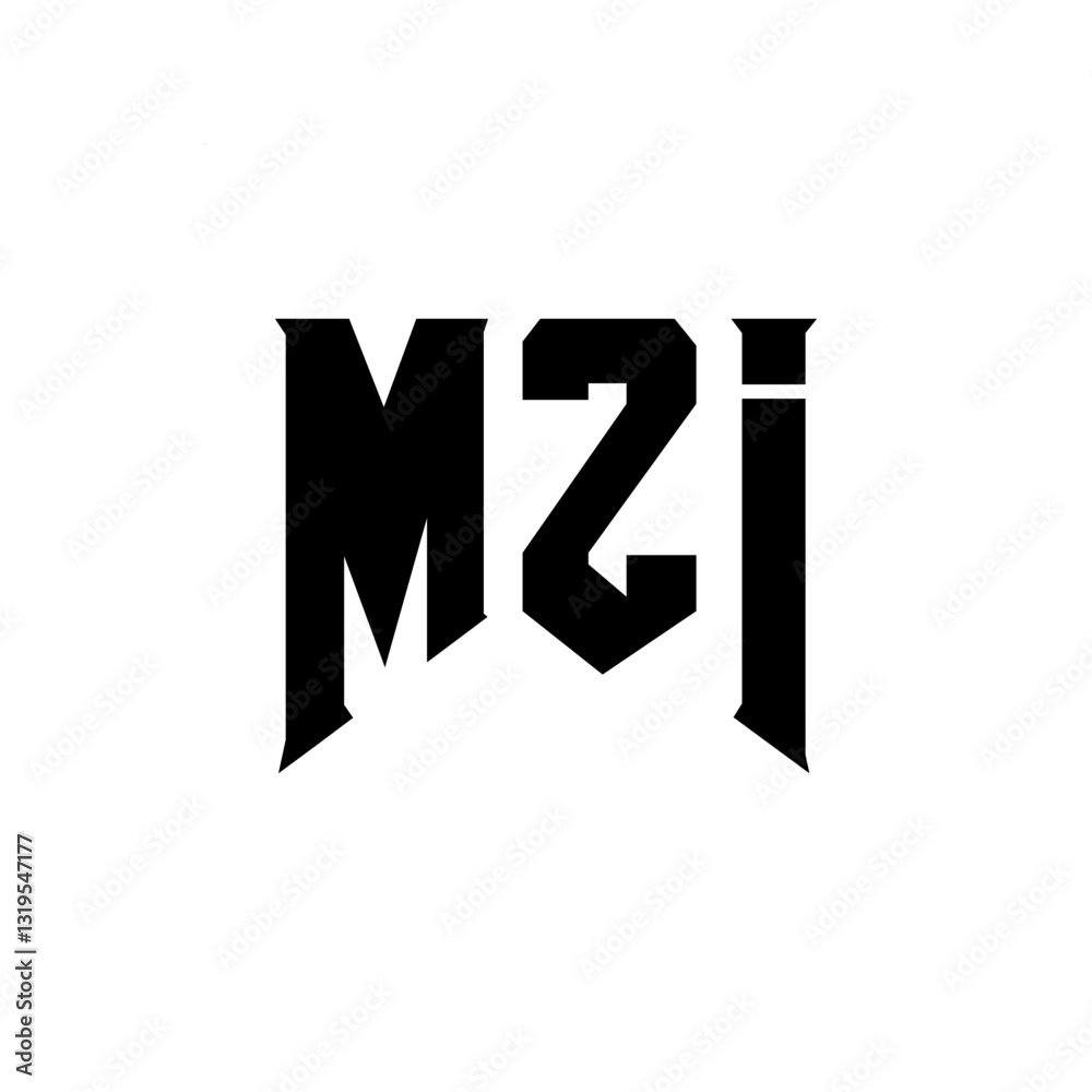 Obraz premium MZI letter logo design for technology company. MZI logo design black and white color combination. MZI logo, MZI vector, MZI design, MZI icon, MZI alphabet. MZI typography logo design.