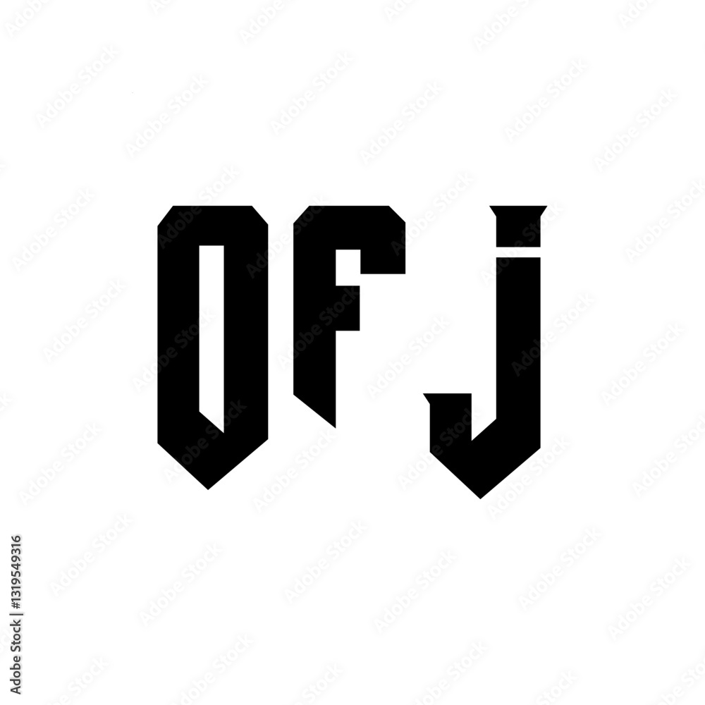 Obraz premium OFJ letter logo design for technology company. OFJ logo design black and white color combination. OFJ logo, OFJ vector, OFJ design, OFJ icon, OFJ alphabet. OFJ typography logo design.