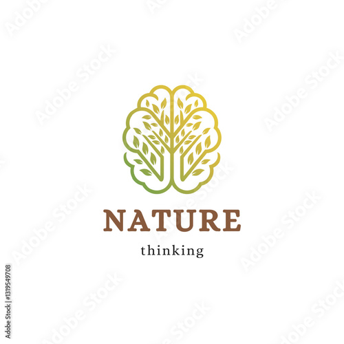 Nature-Inspired Thought: An illustrated logo concept combines the shape of a brain with growing plants, suggesting the intersection of nature and thought, ideal for eco-friendly or wellness brands.
