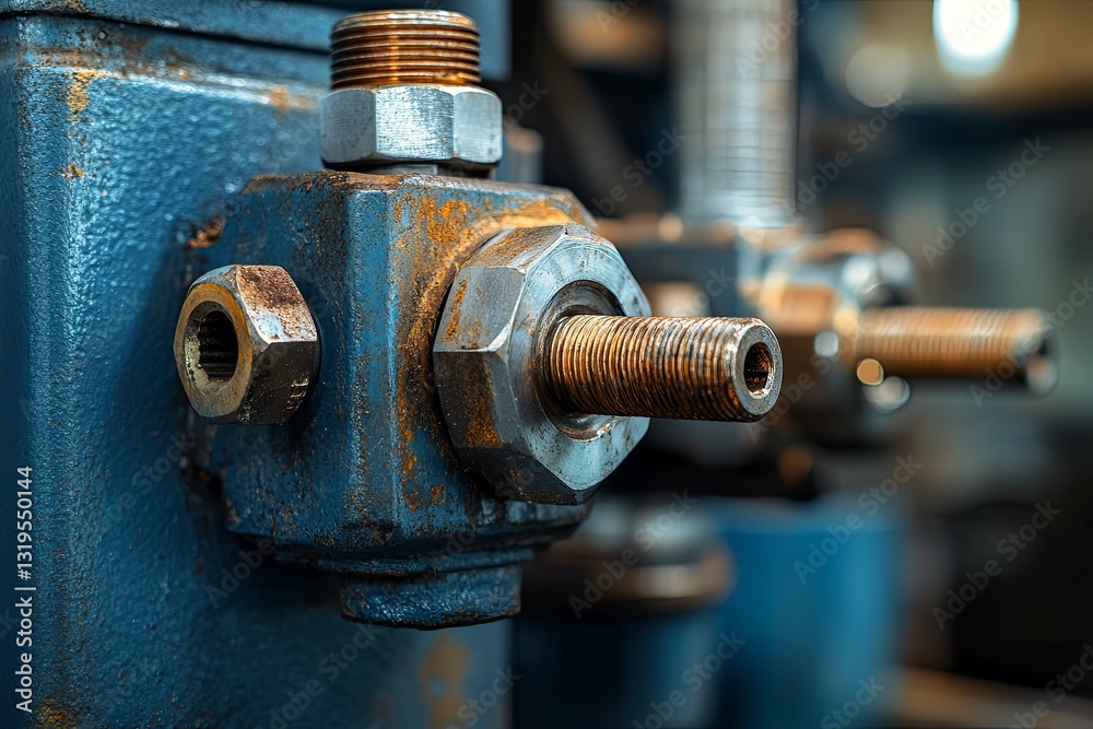 Close up view of rusty industrial machinery hardware detail Close up view of rusty industrial machinery hardware detail