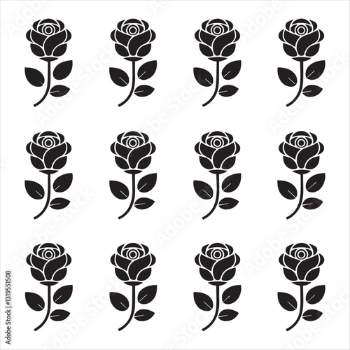 Rose silhouette vector icon. Rose flower Silhouette Bundle, featuring floral designs perfect for mugs, books, T-shirts, and more. Ideal for printing, crafting, or digital projects. Download now.