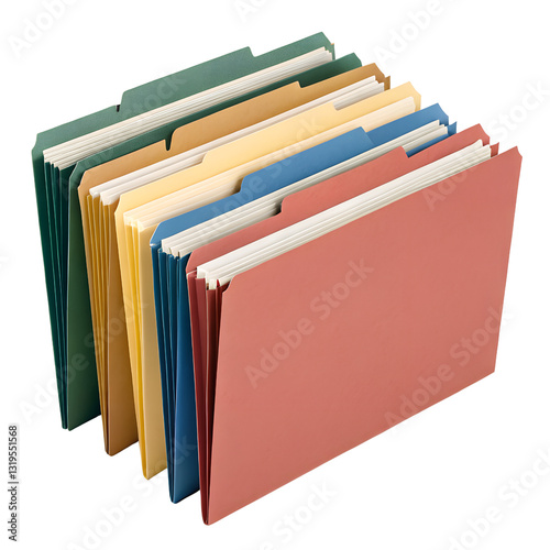 Colorful File Folders for Organized Office Supplies and Document Management on Transparent Background photo