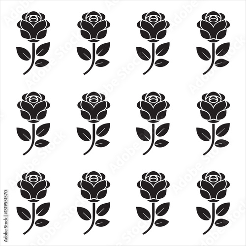 Rose silhouette vector icon. Rose flower Silhouette Bundle, featuring floral designs perfect for mugs, books, T-shirts, and more. Ideal for printing, crafting, or digital projects. Download now.
