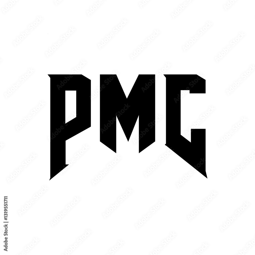Fototapeta premium PMC letter logo design for technology company. PMC logo design black and white color combination. PMC logo, PMC vector, PMC design, PMC icon, PMC alphabet. PMC typography logo design.