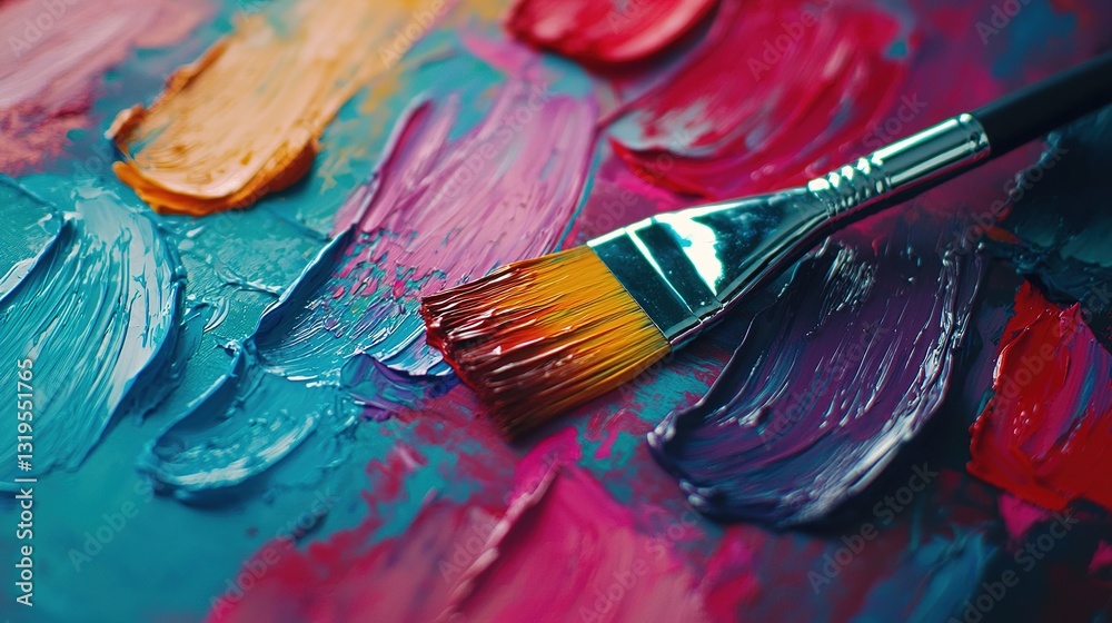 Fototapeta premium Vibrant painter's palette close-up artist studio photography creative environment artistic viewpoint colorful concept
