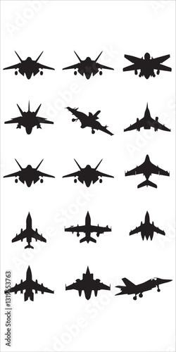 Airplane Icon silhouettes Compilation with Fighter Aircrafts, Airplane silhouette vector collection. airplane icon bundle. Using of any design vector file. aircraft icon silhouette vector icon.
