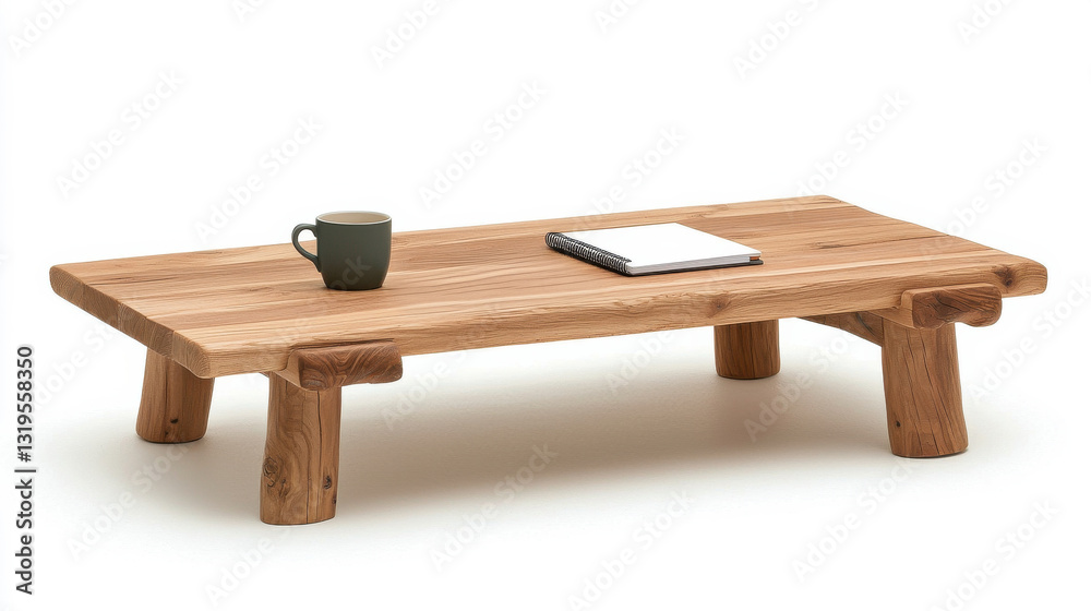 Fototapeta premium Rustic Wooden Coffee Table with Textured Top and Chunky Legs