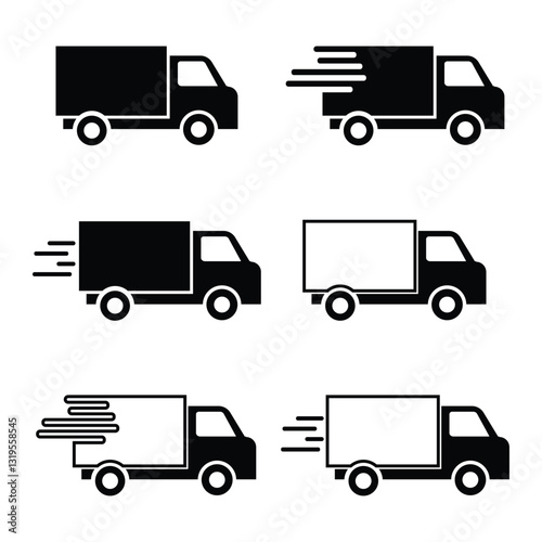 Delivery Truck icon set. Express delivery trucks icons. Fast shipping truck. Free delivery 24 hours. Logistic trucking sign.