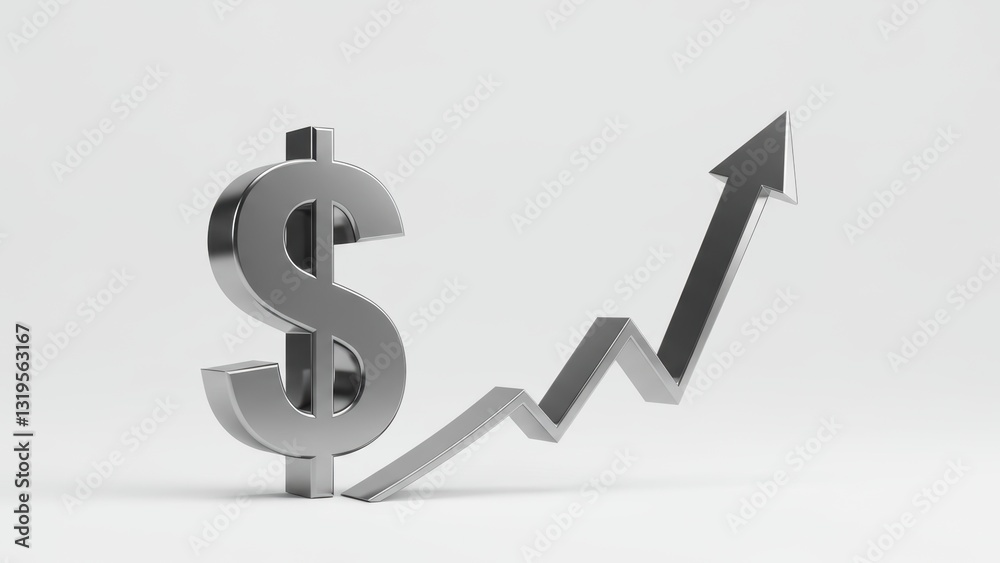 3D dollar sign with upward trend graph illustrating financial growth and investment success 3D dollar sign with upward trend graph illustrating financial growth and investment success