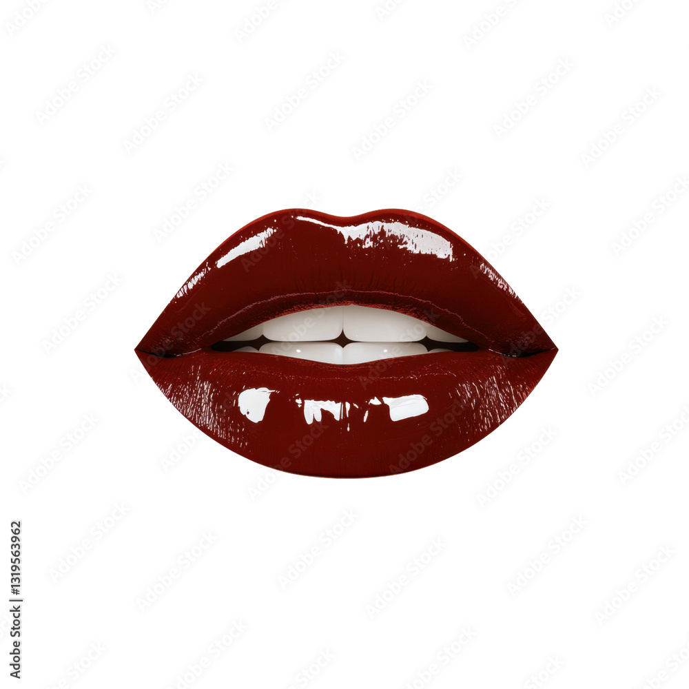 Glossy red lips stand out with a bright shine against a transparent background, emphasizing beauty and attractiveness in an impressive composition Glossy red lips stand out with a bright shine against a transparent background, emphasizing beauty and attractiveness in an impressive composition
