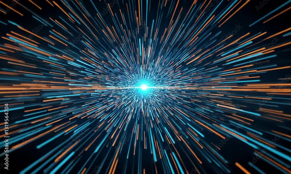 Abstract Digital Burst With Orange And Teal Lines Emanating From Bright Light Abstract Digital Burst With Orange And Teal Lines Emanating From Bright Light