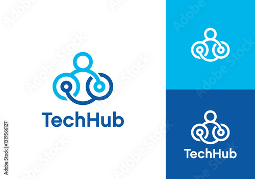 chain people logo. tech hub human vector design concept