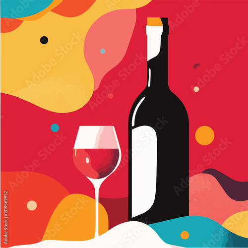 Illustration playful of wine posters abstract bottle and glass
