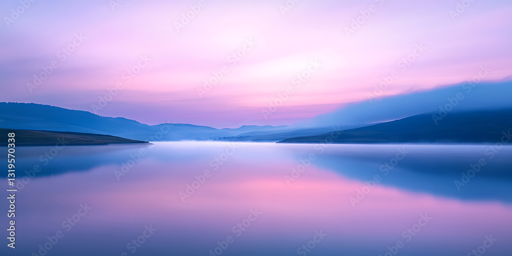 Fototapeta premium Soft Pastel Sky Over a Tranquil Lake at Dawn for a Dreamlike and Peaceful Morning