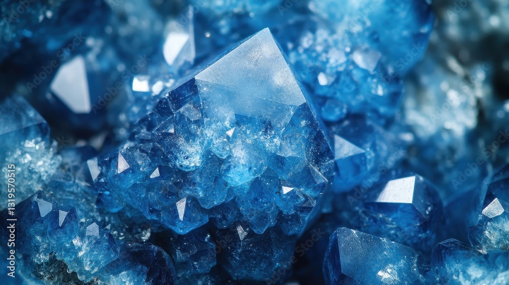 Obraz premium A breathtaking cluster of deep blue crystals, each one a testament to the intricate artistry found within the Earth s core, reveals its mesmerizing natural formations and delicate details,