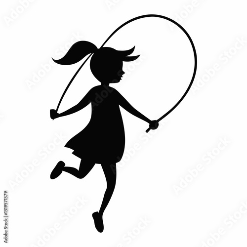 Silhouette art of a girl jumping rope