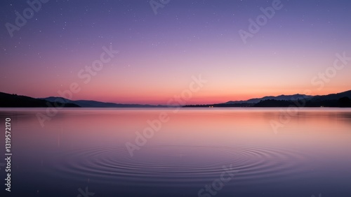 Tranquil lake with ripples at sunset, surrounded by mountains showcases serenity, nature, and mindfulness
