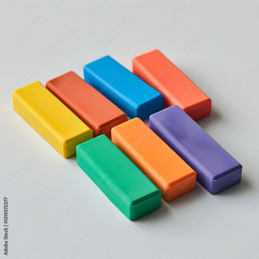 Fototapeta premium A Perfectly Stacked Set of Vibrantly Colored Rectangular Erasers