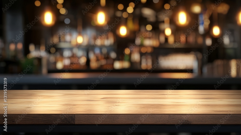 Empty table top with a blurred bar interior Empty table top with a blurred bar interior