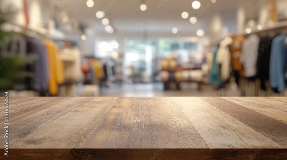 Clothing store interior with empty table. Blurred background Clothing store interior with empty table. Blurred background