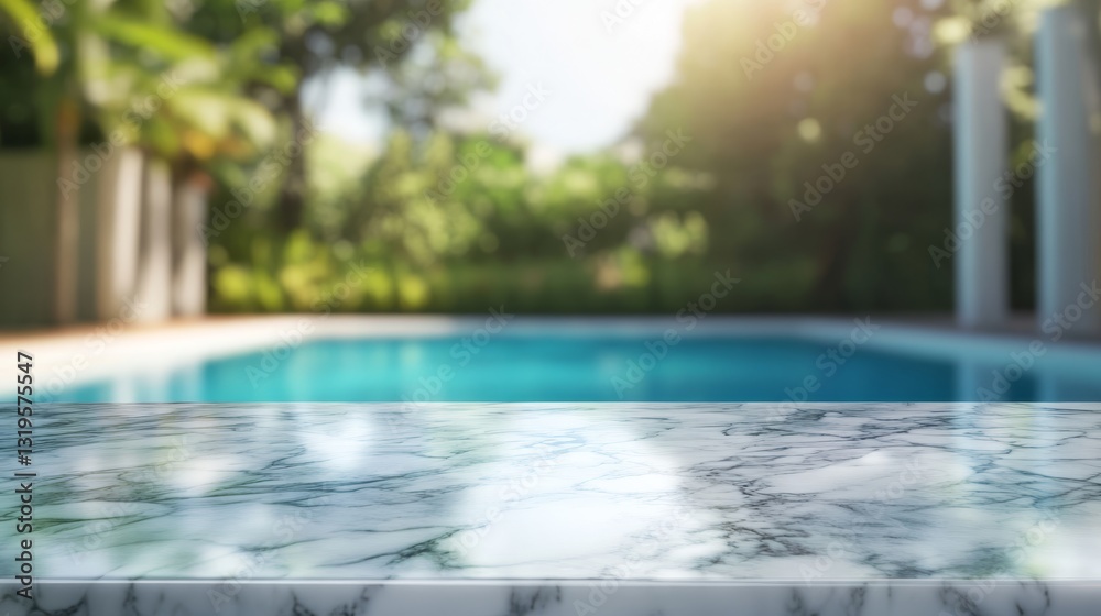 Fototapeta premium Empty marble surface with swimming pool