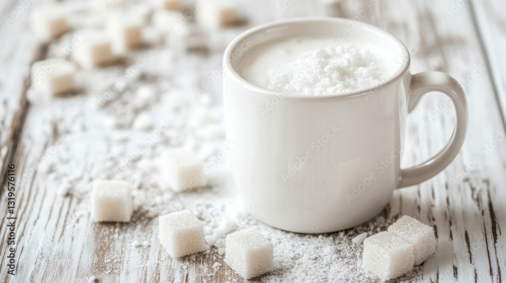 Powdered sugar in a cup on a wooden surface Powdered sugar in a cup on a wooden surface