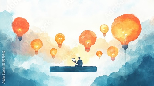 Entrepreneur Presenting Innovative Ideas with Hot Air Balloons