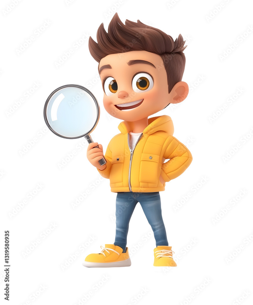 3D cartoon boy holding a magnifying glass 3D cartoon boy holding a magnifying glass