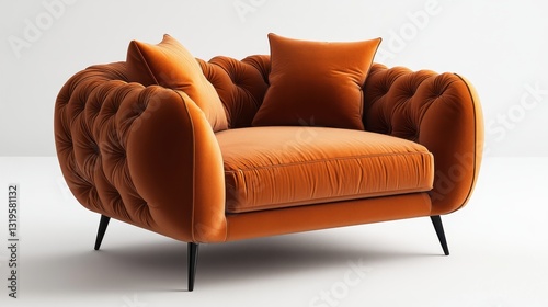 A plush orange armchair, crafted for modern living, boasts a stylish design with soft, inviting cushions, promising ultimate comfort and relaxation.