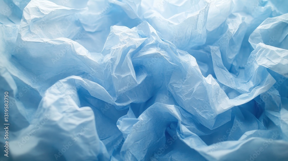 Obraz premium A textured canvas of crumpled blue paper, where deep folds and varying shades of azure create a sense of depth and texture, evoking the mood of a quiet day spent indoors.