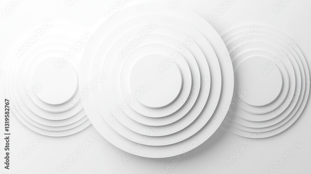 Fototapeta premium Abstract circles, layered, white, background, graphic design, modern, geometric, minimalism. Possible use presentation, brochure, website