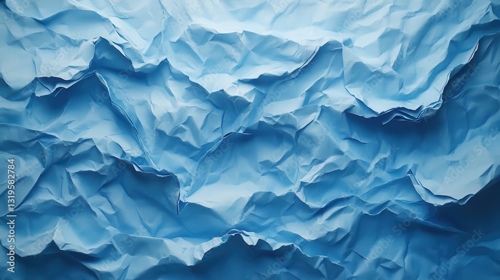 Obraz premium A textured canvas of crumpled blue paper, where deep folds and varying shades of azure create a sense of depth and texture, evoking the mood of a quiet day spent indoors.