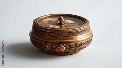 A vintage brass compass, its intricate engravings and polished surface gleaming in the light, stood majestically against a pristine white backdrop, a testament to the enduring charm of classic