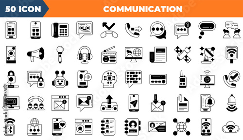 Communication icon set. Containing  discussion, speech bubble, talking,and more. Duotone vector icons collection.