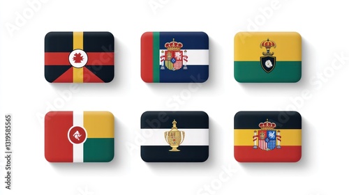 Free Download Variety of colored flags laying on white surface, overhead shot, simple background - GFXLoad