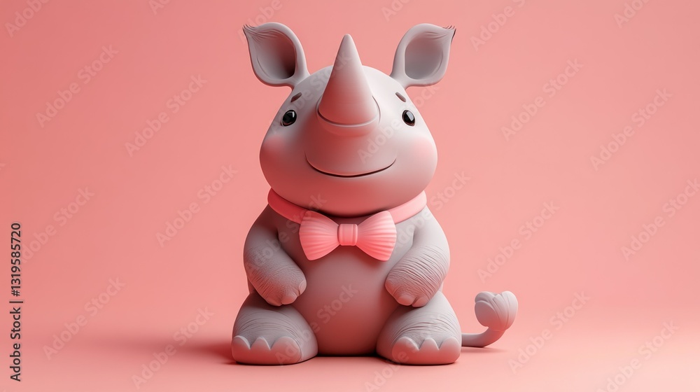 Naklejka premium Cute rhino, pink background, 3D render, illustration, children's book