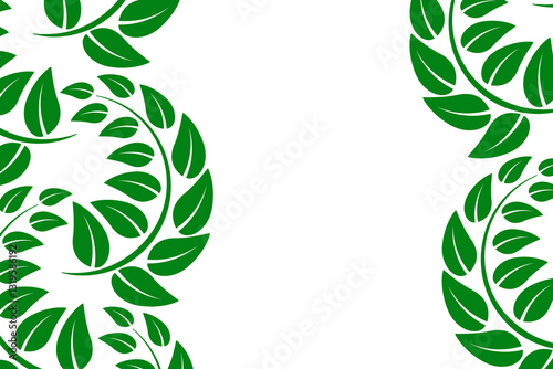 Bright green leaves arranged in circular patterns on clean white background, naturalistic design, green invitations, eco-friendly living concepts flyers